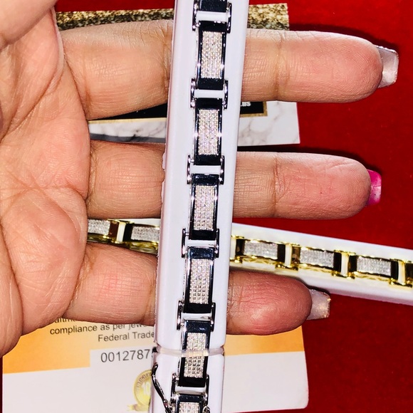14k gold vermeil real SI diamond men bracelet FREE Appraisal & posh authenticate - Picture 5 of 11